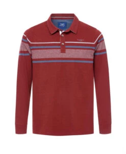 Polo Homme Manches Longues Grenat à Rayures Colorées - Style Chic
