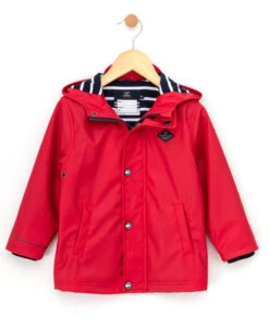 Ciré Rouge à Capuche pour Enfant - Coupe-Vent Imperméable Style Marin