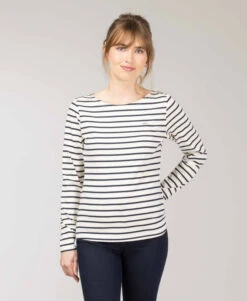 Marinière Femme Pacage - Rayures Bleu Marine sur Fond Grège