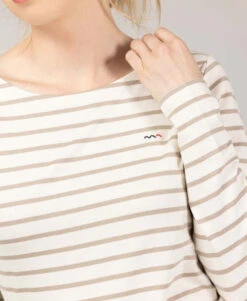 Pacage Marinière Femme - Fond Grège Rayé Beige à Manches Longues -Terredemarins prod 9666 mariniere ml fond grege raye sable pacage 666x812 fc7ea0111e0b