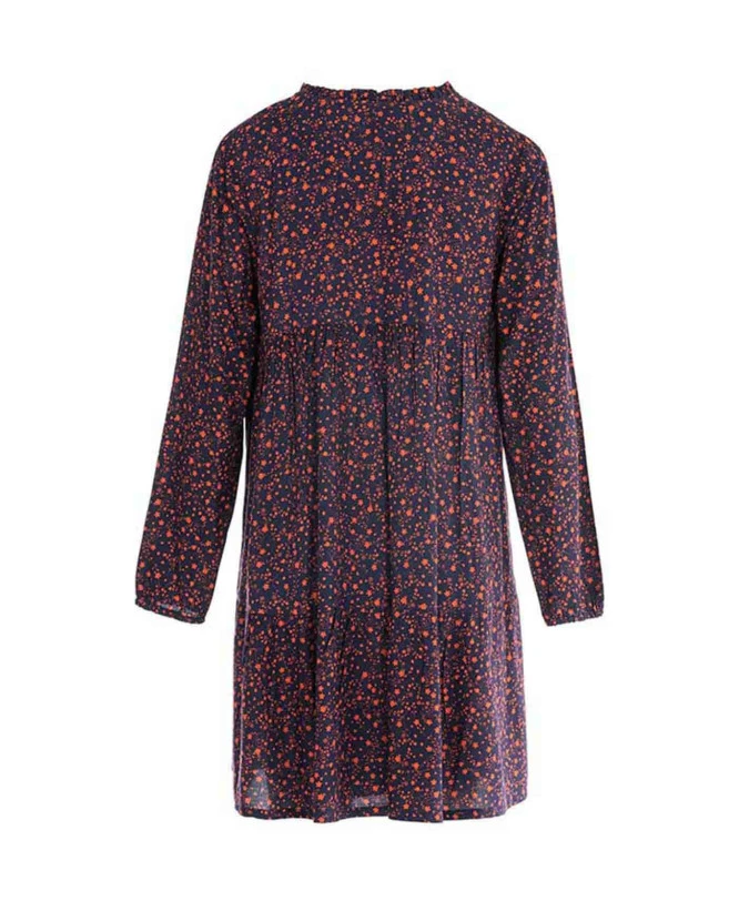 Robe Longue Fleurie en Viscose Bleu Nuit avec Détails Plissés 4 Robe Longue Fleurie en Viscose Bleu Nuit avec Détails Plissés – Image 2