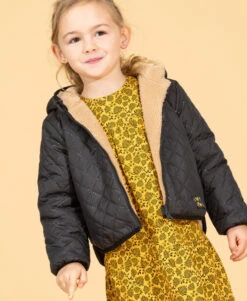 Veste Réversible à Capuche pour Fille - Noir et Sherpa Douillet