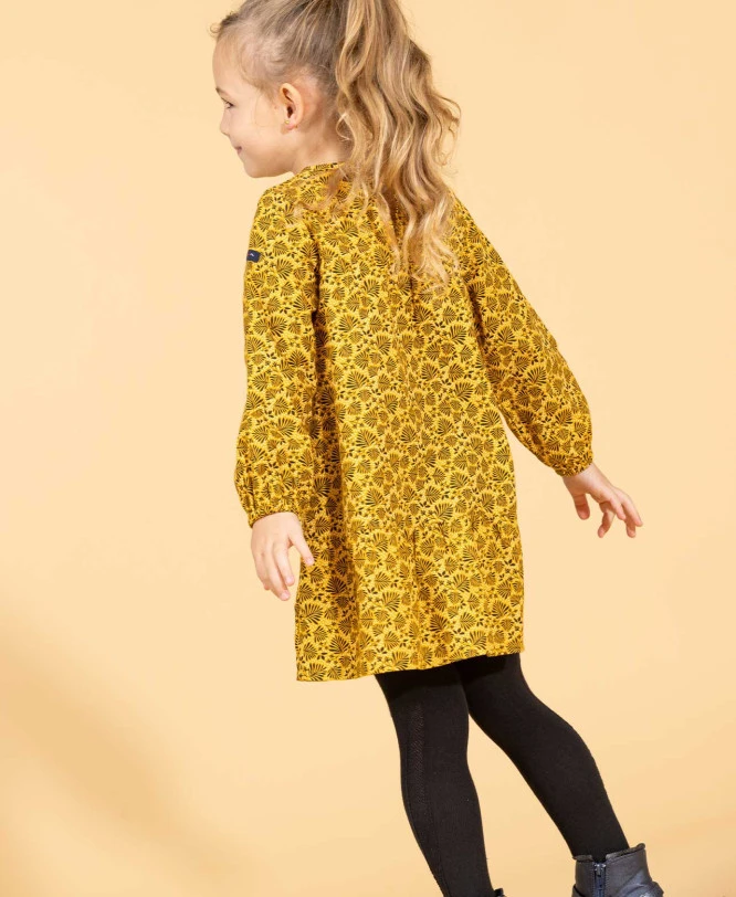 Robe Jaune Fille Manches Longues en Flanelle - Style Ocre Éclatant 3 Robe Jaune Fille Manches Longues en Flanelle - Style Ocre Éclatant