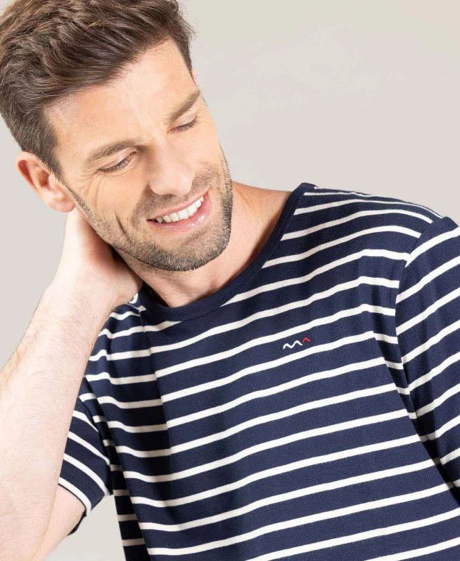 ECOHOK Marinière pour Homme à Manches Courtes - Bleu Marine et Rayures Grège 5 ECOHOK Marinière pour Homme à Manches Courtes - Bleu Marine et Rayures Grège – Image 3