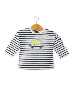 T-shirt Marinière Bébé Bleu Marine à Rayures avec Motif Ludique