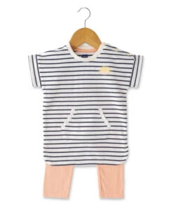 Ensemble Bébé EFANELLE : Robe Rayée & Legging Pêche Confortable