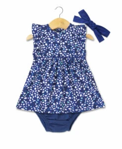 Effelle Ensemble 3 Pièces Bébé Fille : Robe Imprimée, Bloomer et Bandeau