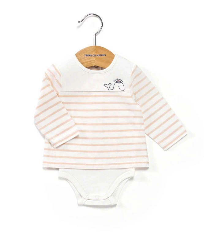 Body Marinière Bébé Rayé Pêche - Style Marin 2-en-1 3 Body Marinière Bébé Rayé Pêche - Style Marin 2-en-1