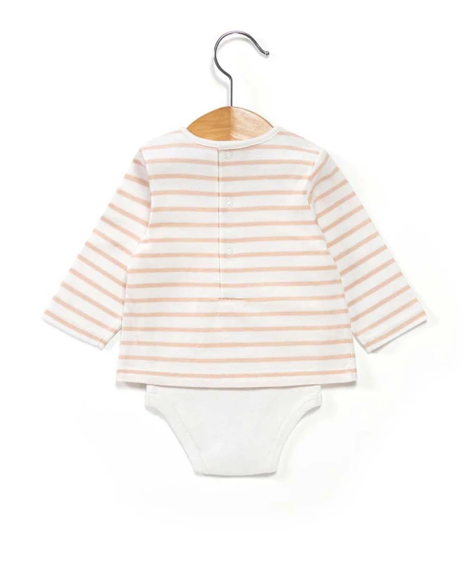 Body Marinière Bébé Rayé Pêche - Style Marin 2-en-1 4 Body Marinière Bébé Rayé Pêche - Style Marin 2-en-1 – Image 2