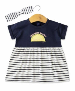 Terre de Marins - Ensemble Bébé Fille Tunique Marinière et Legging Rose