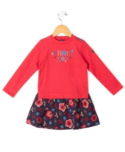 Robe 2 en 1 Fille en Coton Rose et Jupe Fleurie Marine