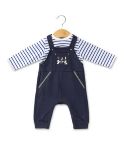 Ensemble Bébé Garçon Salopette Bleu Marine et T-shirt Marinière