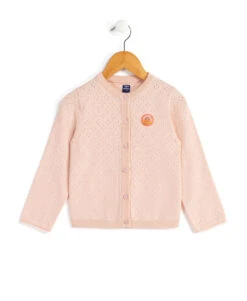 Gilet Rose Pâle pour Fille - Cardigan Tricoté Élégant avec Boutons Pailletés