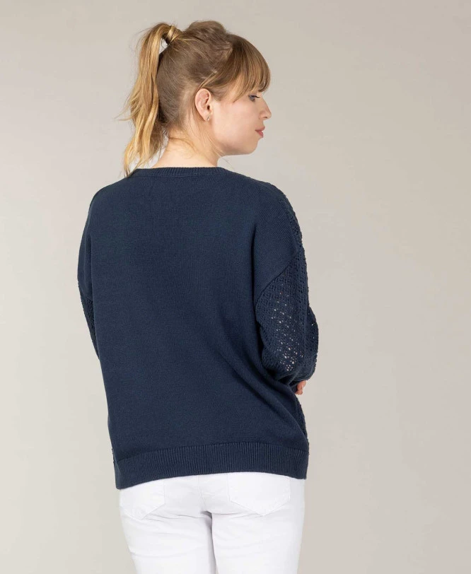 Pull Ajouré Femme Bleu Marine - Maille Chic et Confort KAJOUR 4 Pull Ajouré Femme Bleu Marine - Maille Chic et Confort KAJOUR – Image 2