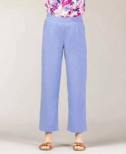 Pantalon Fluide Bleu Femme en Lin - Coupe 7/8ème Chic et Confortable